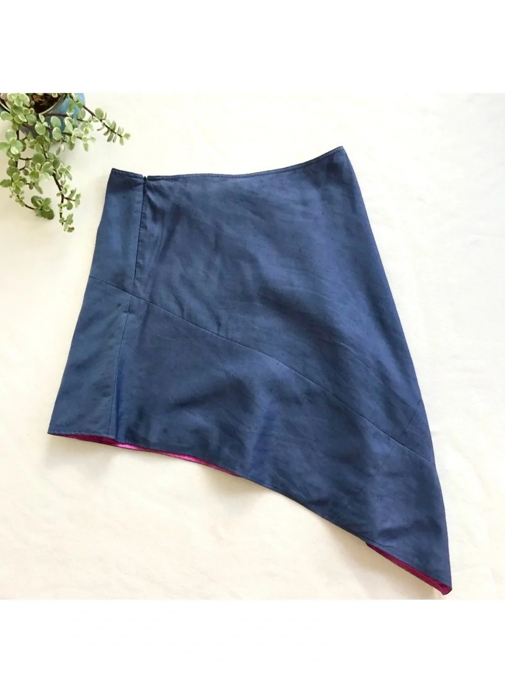 Vintage Emporio Armani Asymmetrical Linen Skirt Italy 42 US 6 Blue Y2K 2000 90s